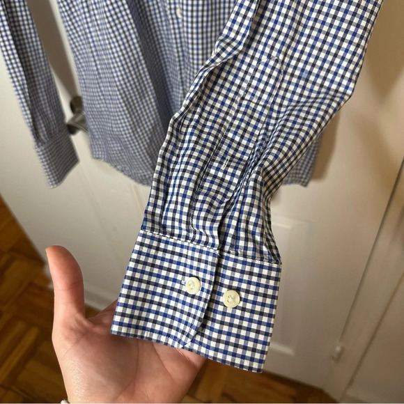PETER MILLAR Gingham Button Down Long Sleeve Shirt Blue Black Checkered Medium - Picture 3 of 6